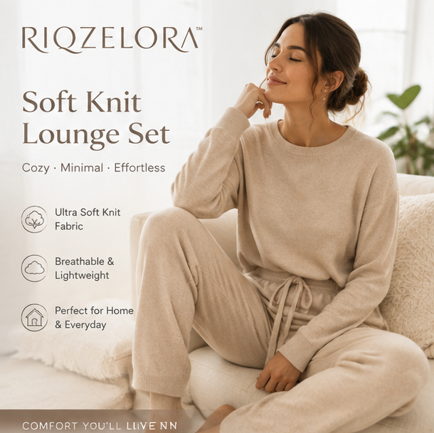 RIQZELORA™ Women's Soft Knit Lounge Set 2 Piece Cozy Pajama Outfit Casual Chic Long Sleeve Top & Pants Matching Set