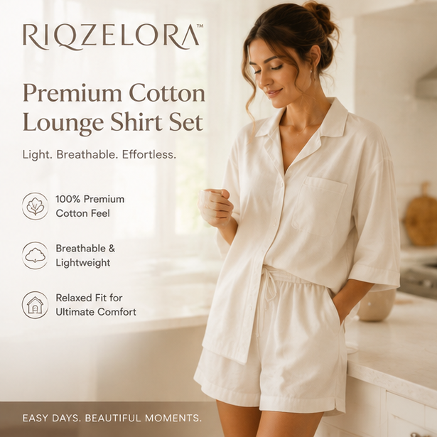 RIQZELORA™ Women's Premium Cotton Lounge Set Oversized Shirt Shorts Matching Outfit Casual Summer Homewear Two Piece