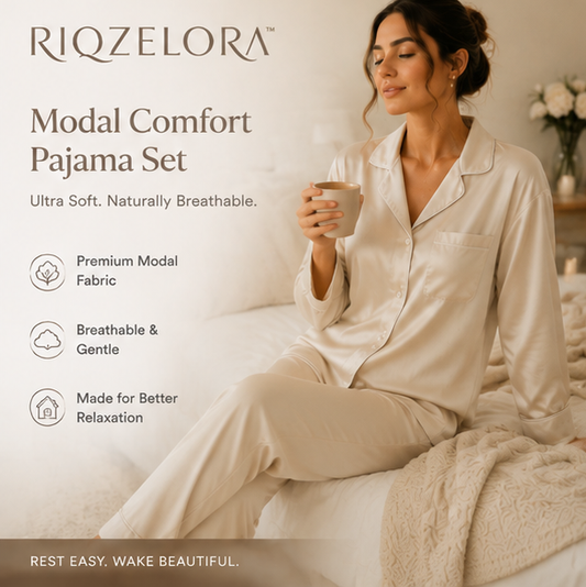 RIQZELORA™ Women's Modal Pajama Set Ultra Soft Sleepwear Long Sleeve Lounge Outfit Breathable Cozy Nightwear