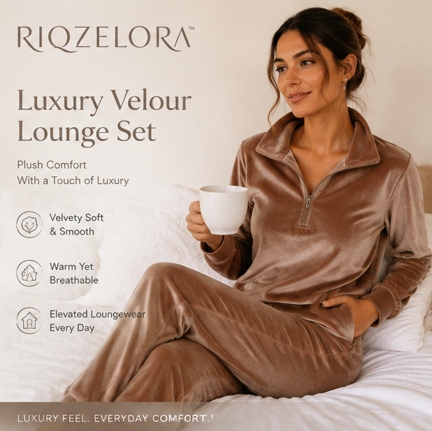 RIQZELORA™ Women's Luxury Velour Lounge Set Soft Velvet Tracksuit Long Sleeve Pullover Top Jogger Pants Cozy Homewear Outfit