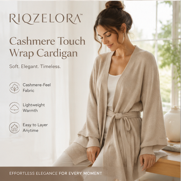 RIQZELORA™ Women's Cashmere Touch Wrap Cardigan Soft Open Front Sweater Lightweight Cozy Layering Lounge Wear