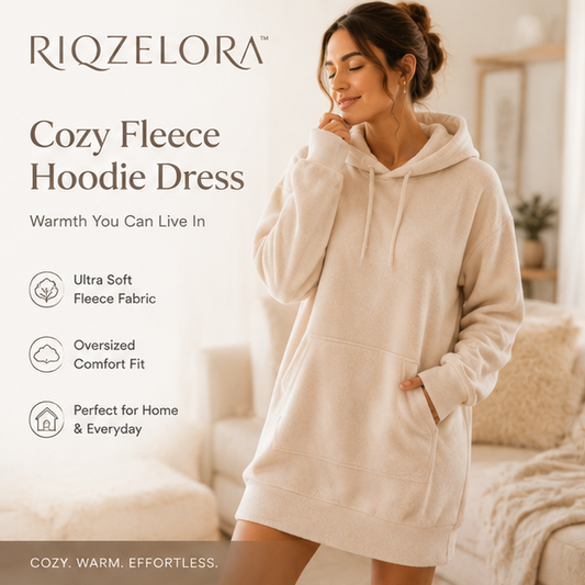 RIQZELORA™ Women's Oversized Fleece Hoodie Dress Casual Cozy Pullover Sweatshirt Long Tunic Lounge Homewear